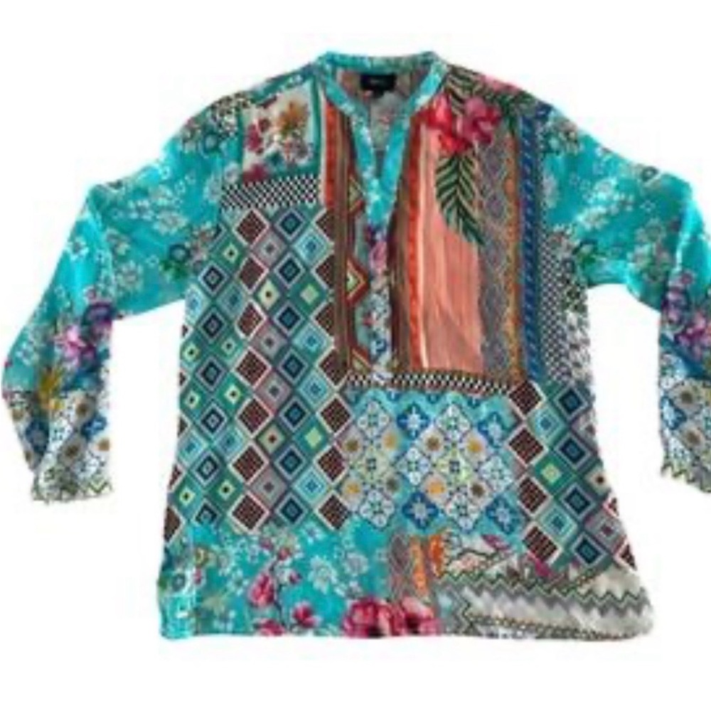 SHAN Multicolor Floral and Geometric Blouse